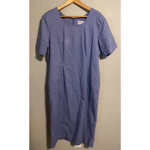 Vintage Womens Maxi Dress 14W Blue Linen Blend Minimalist Lagenlook 90s READ